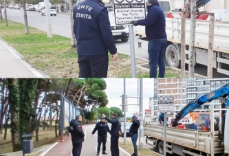 BİSİKLET YOLU VE YAYA YOLU’NA UYARI LEVHALARI KONULDU