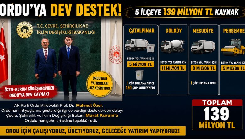 ORDU’NUN 4 İLÇESİNE ÇEVRE VE YOL YATIRIMI